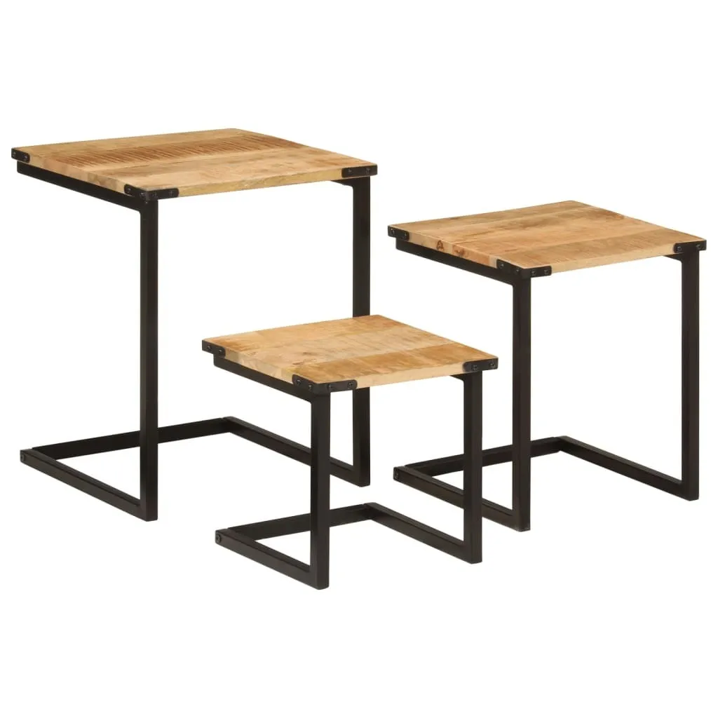 Set tavoli 3 pezzi. Legno massiccio di mango e ferro