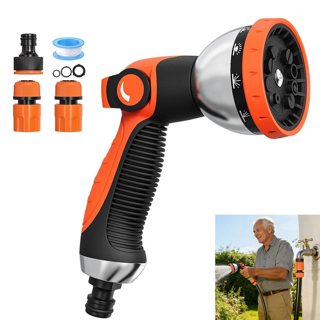 Gartenbrause 10 Funktionen Orange – Hochdruck Handbrause Produktbild 