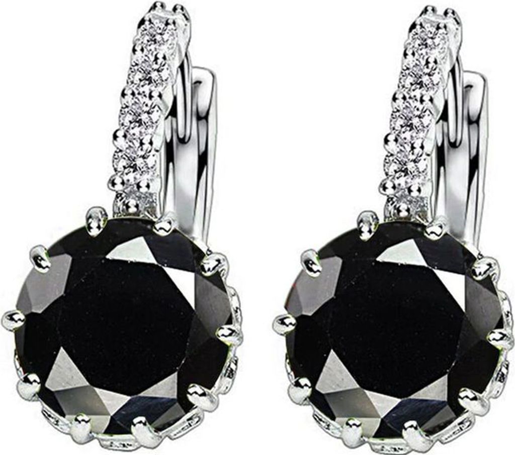 Damen-Ohrringe mit rundem Zirkonia und eingelegtem Huggie-Creolen, Piercing-Schmuck, Geschenk-Schwarz