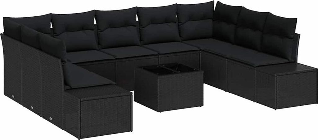 "SALE 2026" Gartensofa-set - elegantes Design - Sitzgruppe mit Sofa, Tisch - mit Kissen 10 pcs Schwarz Poly-Rattan - Terassenmöbel DEMöbel978131