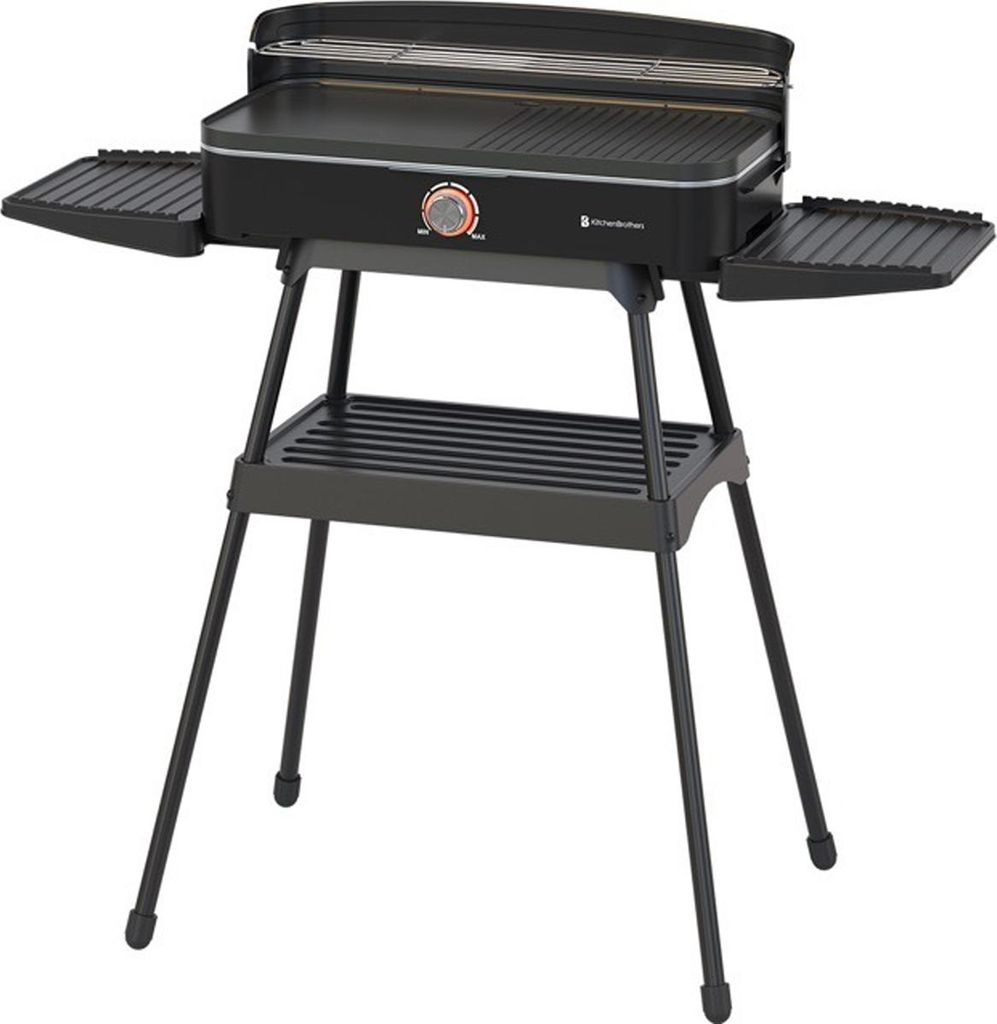 KitchenBrothers Elektrischer BBQ - Stand- und Tischmodell Barbecue - Tischgrill - Antihaftbeschichtung - 24x50cm Grillfläche - 2200W - Schwarz
