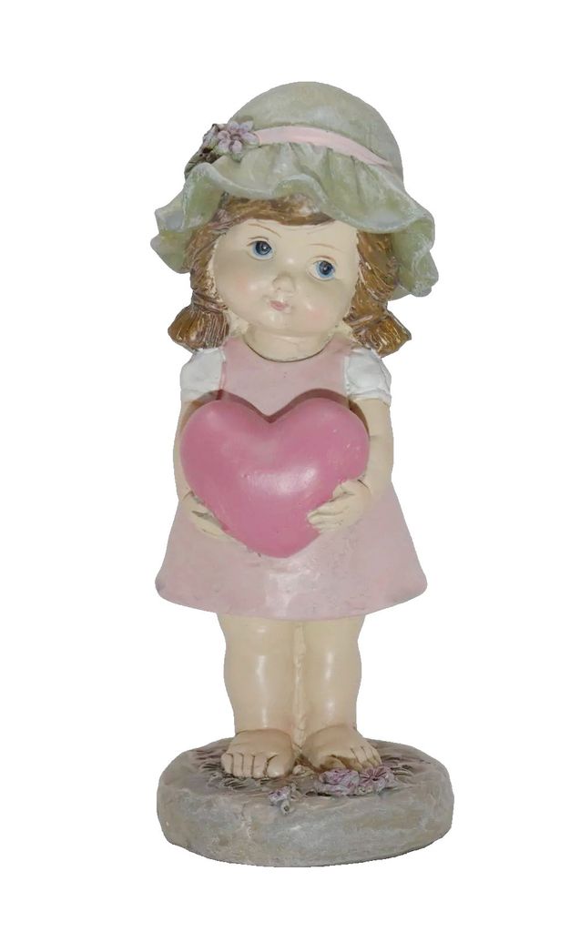 Deko Wichtel Kind Figur Mädchen Herz Garten Junge Skulptur Zwerg Blume Objekt