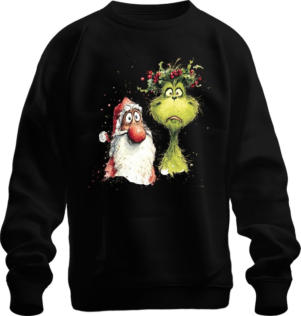 Grinch Weihnachtsmann Weihnachten lustig Geschenk Aquarell Retro Uni Sweatshirt Pullover, Schwarz, S