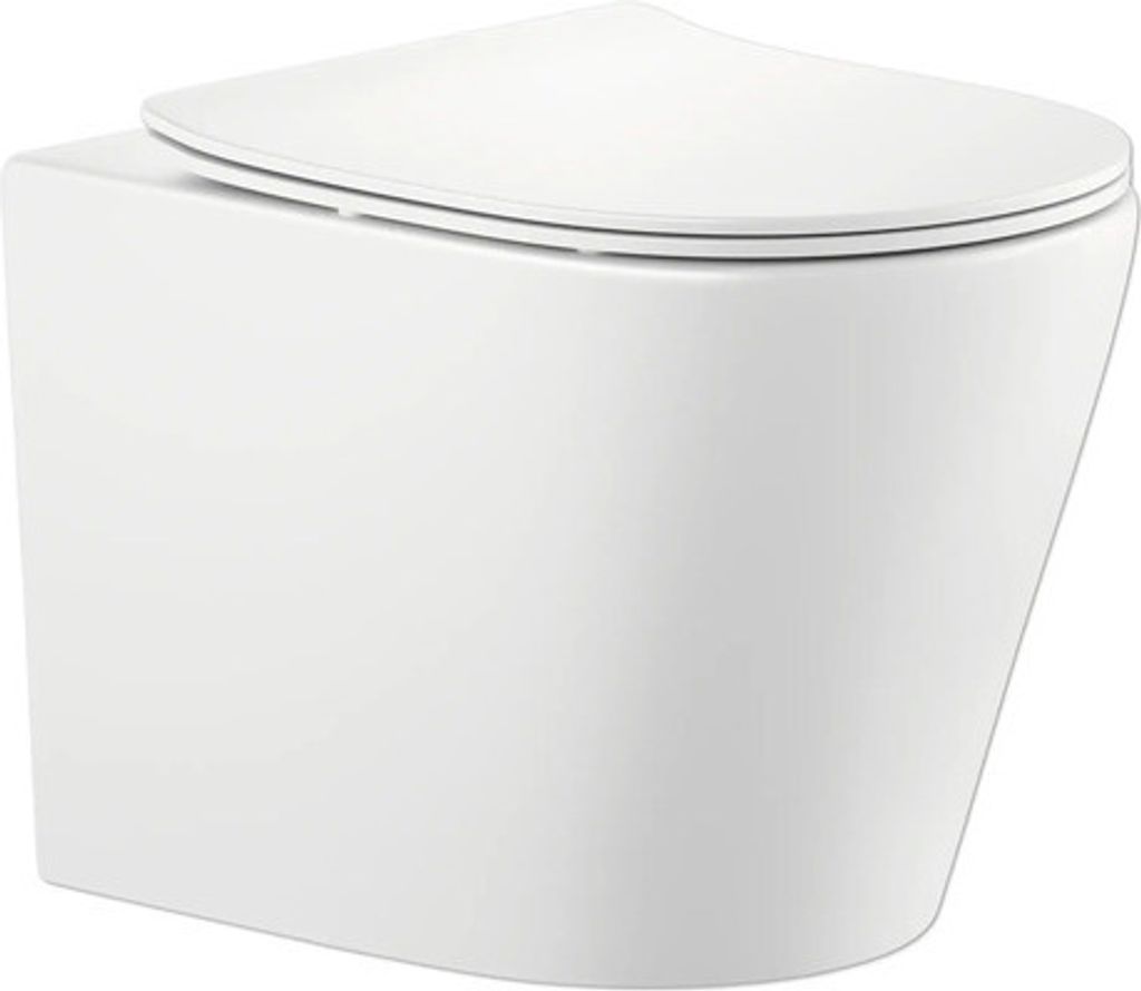 Wand-WC Set Nakia Tiefspüler ohne Spülrand kurz weiß matt Produktbild 