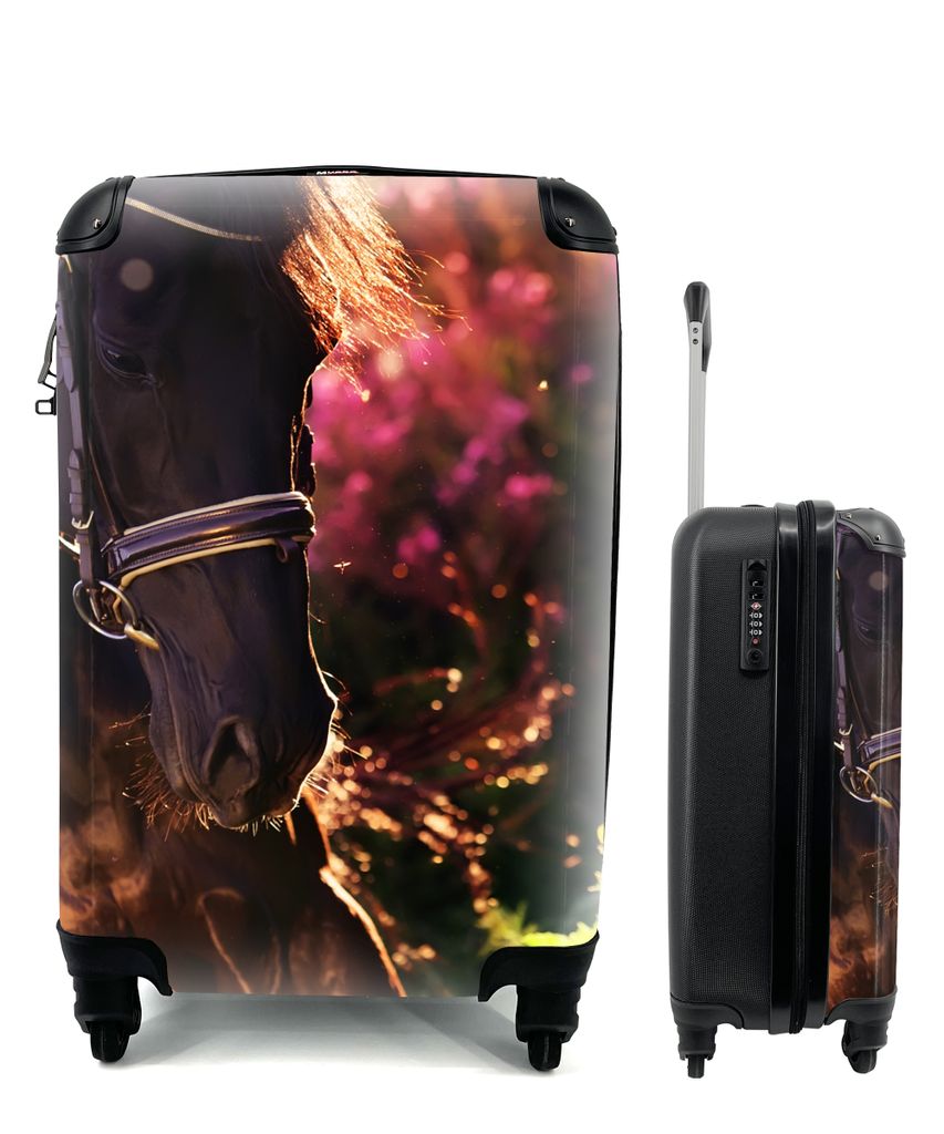 MuchoWow Koffer Handgepäck Trolley Rollkoffer Kleine Reisekoffer mit 4 Rollen - Pferd - Sonne - Porträt - Cabin Size < 55x40x23 cm & 55x40x20 c...