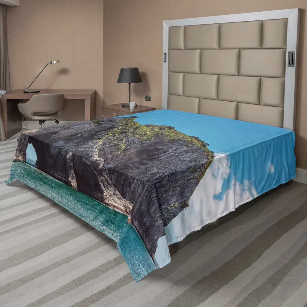 Drap plat ultra doux motif Caverne et Rocher Éléphant, 244x205cm Gris