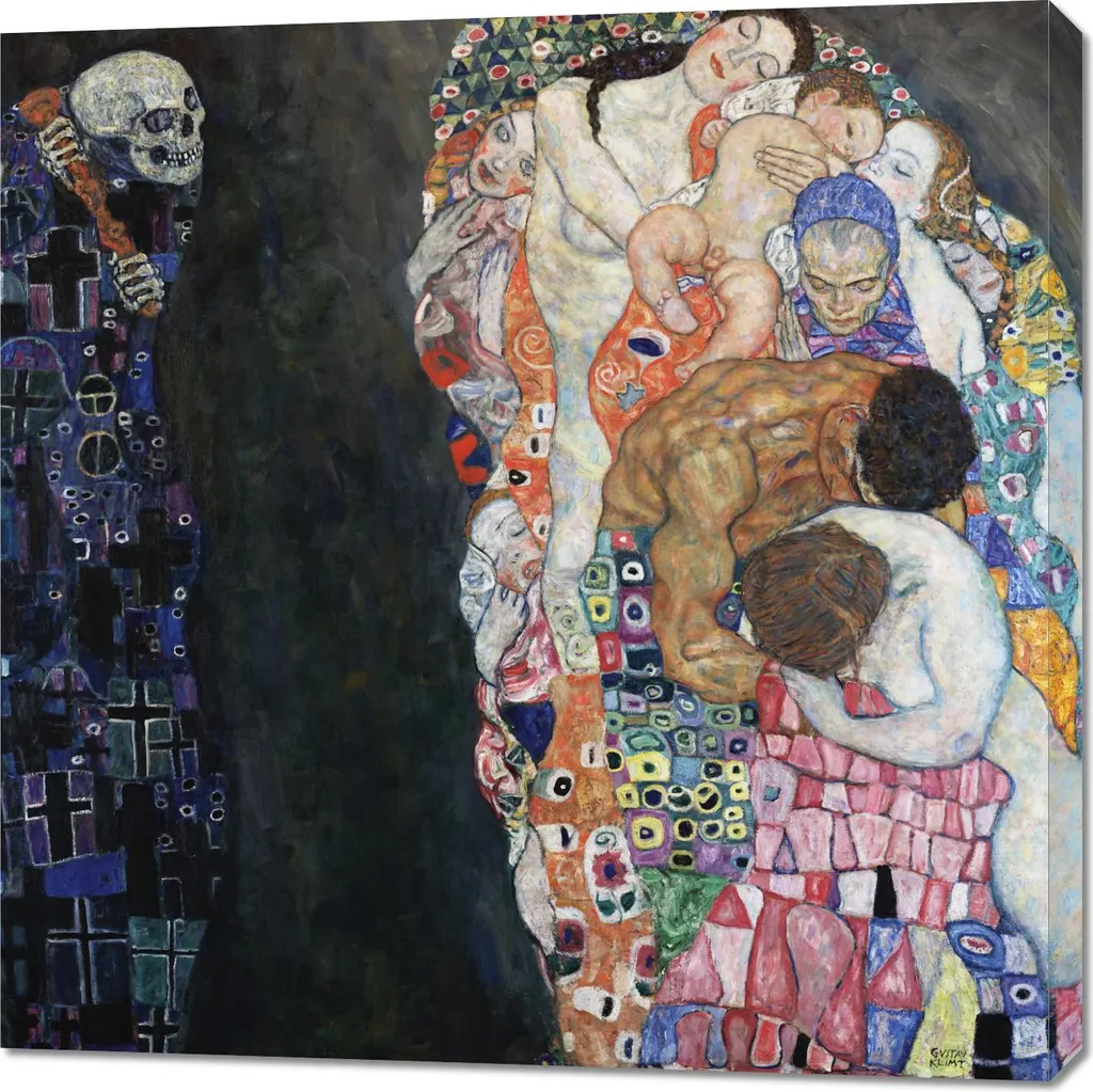Tableau Mort et Vie de Gustav Klimt 90x90 cm Art Vintage pour Salon