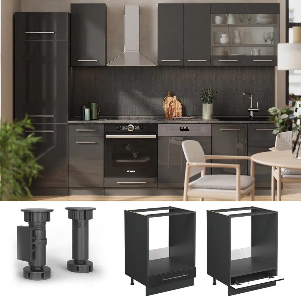 Meuble Four 60cm Vicco : Solution Encastrable Anthracite Haute Brillance