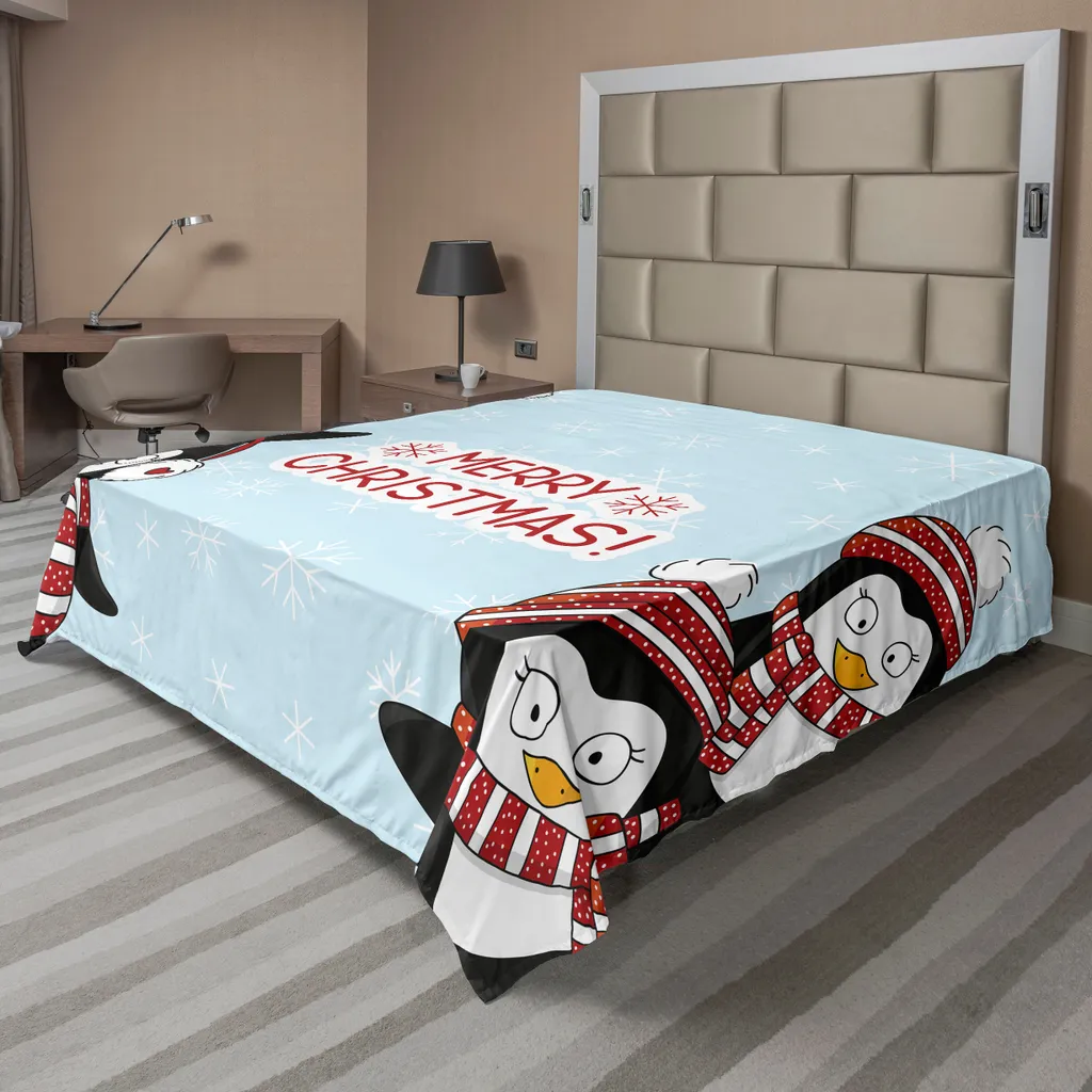 Drap doux 260x228 cm imprimé pingouins - Confort optimal thème Nouvel An