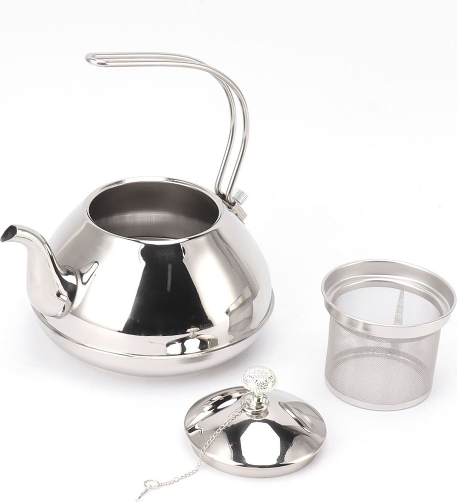 Edelstahl Teekanne große Kapazität Herdplatte Wasserkocher mit Filter für Haus Camping 1.5L Silber