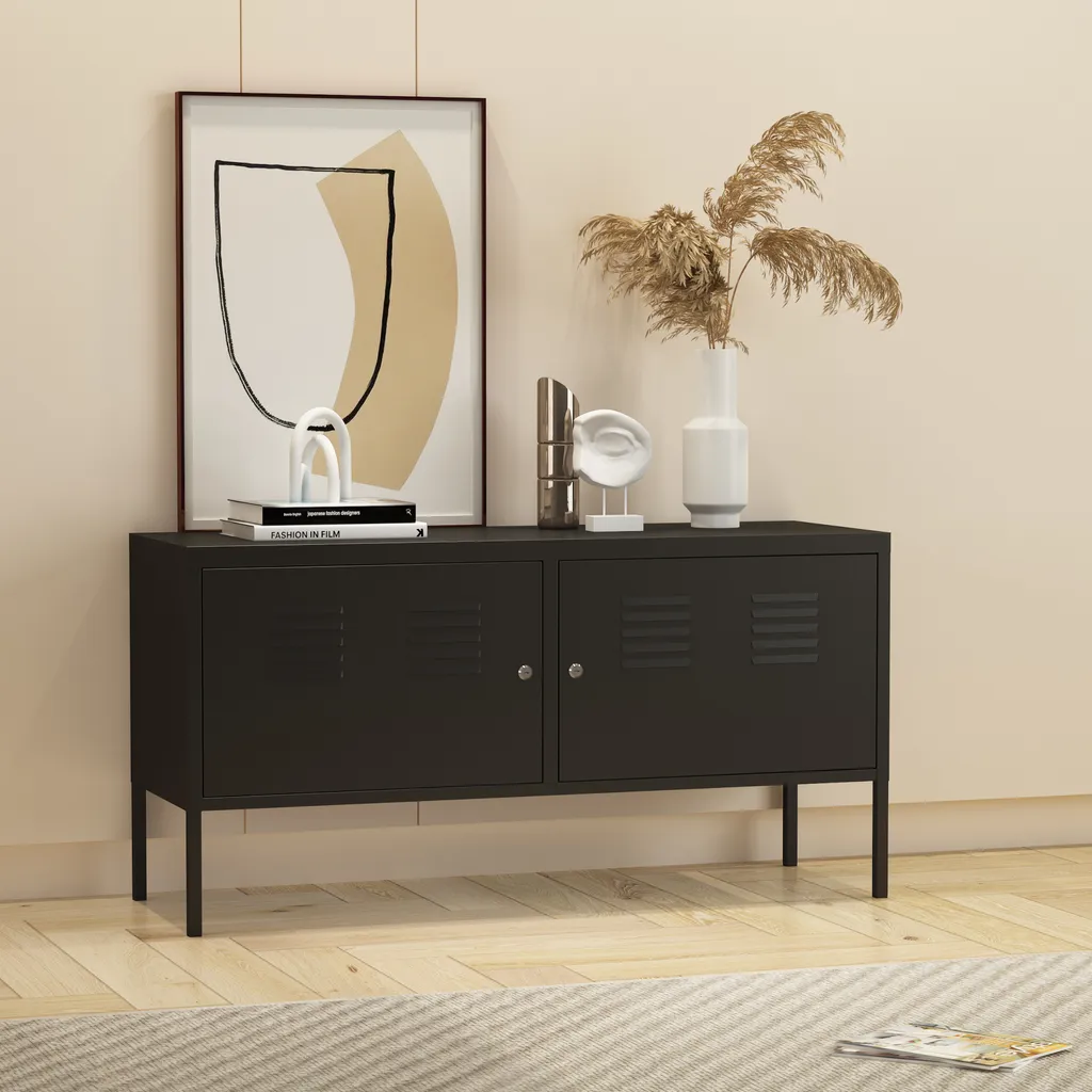 Buffet industriel Pyhtää 118x40x60cm noir : rangement robuste et durable
