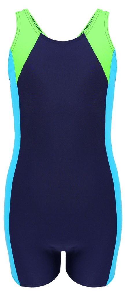 Aquarti Mädchen Badeanzug mit Bein Ringerrücken, Farbe: Dunkelblau / Neongrün / Hellblau, Größe: 164