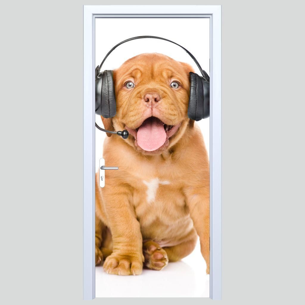 Stofftüraufkleber Hund mit Kopfhörern 320PD