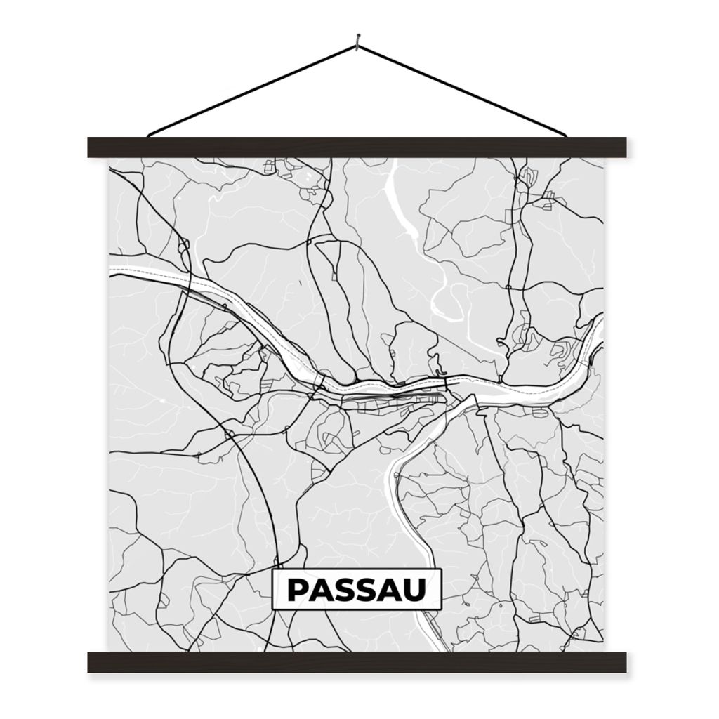 MuchoWow Textilposter Passau - Karte - Stadtplan - Deutschland 40x40 cm mit schwarzem Rahmen - Fotos