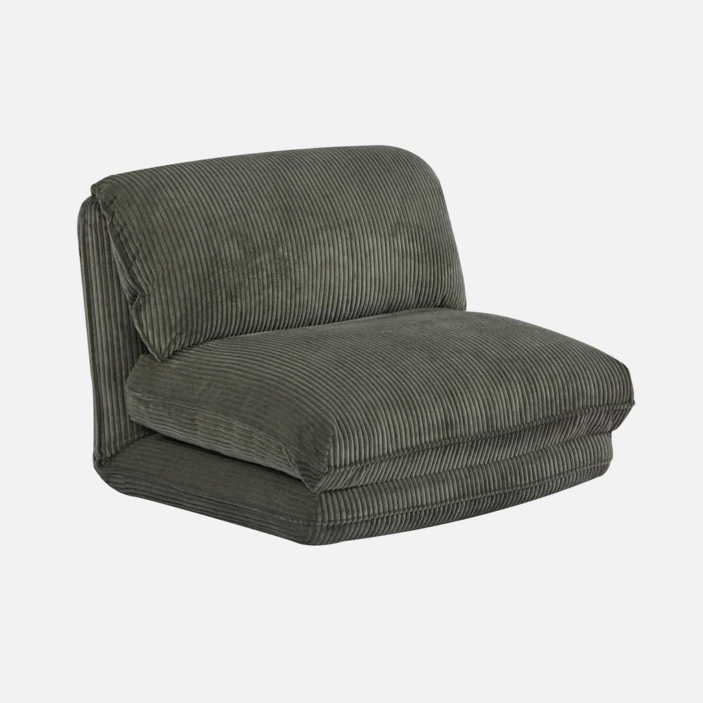 sweeek - Sessel mit Schlaffunktion und breit geripptem Cordbezug - Khaki