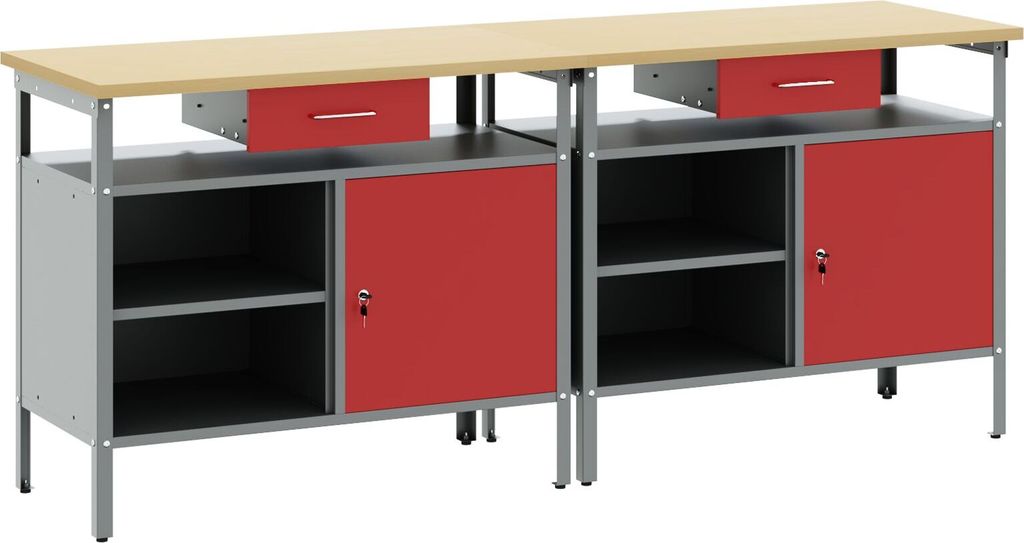 2-teiliges Werkbank-Set in Rot aus Stahl, Werkbänke DesignMöbel Neu
