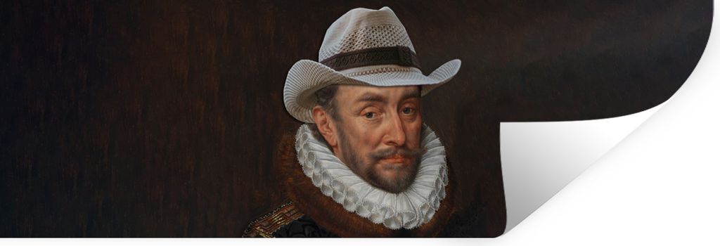 MuchoWow Wandtattoo Wandsticker Wandaufkleber Wilhelm von Oranien - Adriaen Thomasz - Cowboyhut 90x30 cm Selbstklebend und Repositionierbar - Sel...