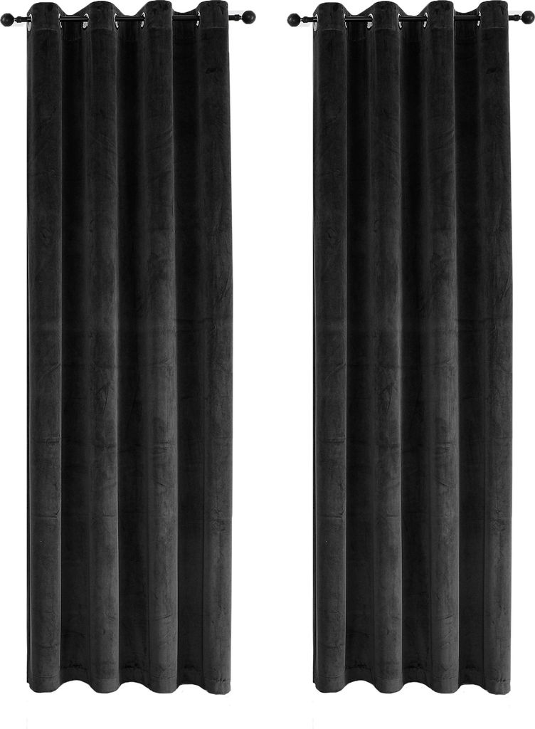 Vorhang 2er Set Ösen Schwarz Verdunkelung 140x245 cm Samt weich Gardine
