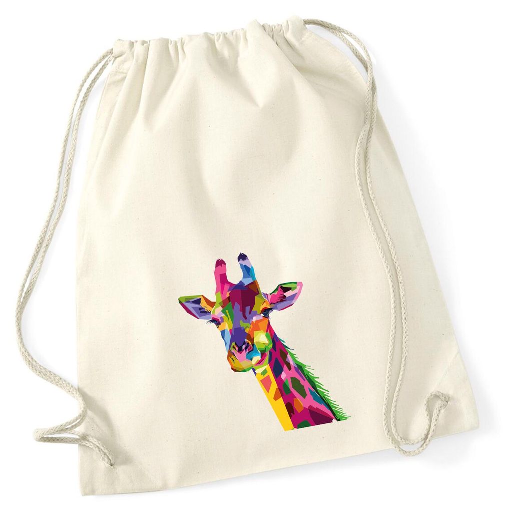 Huuraa Turnbeutel Giraffe Colorful 12 Liter Natural Baumwolle Rucksack Geschenkidee