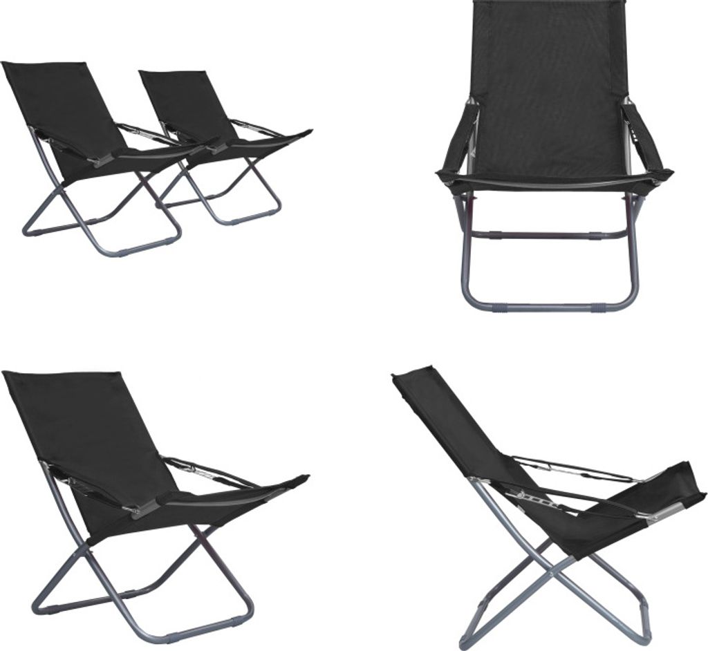 vidaXL Klappbare Strandstühle 2 Stk. Stoff Schwarz - Klappbarer Strandstuhl - Klappbare Strandstühle - Strandstuhl - Strandstühle