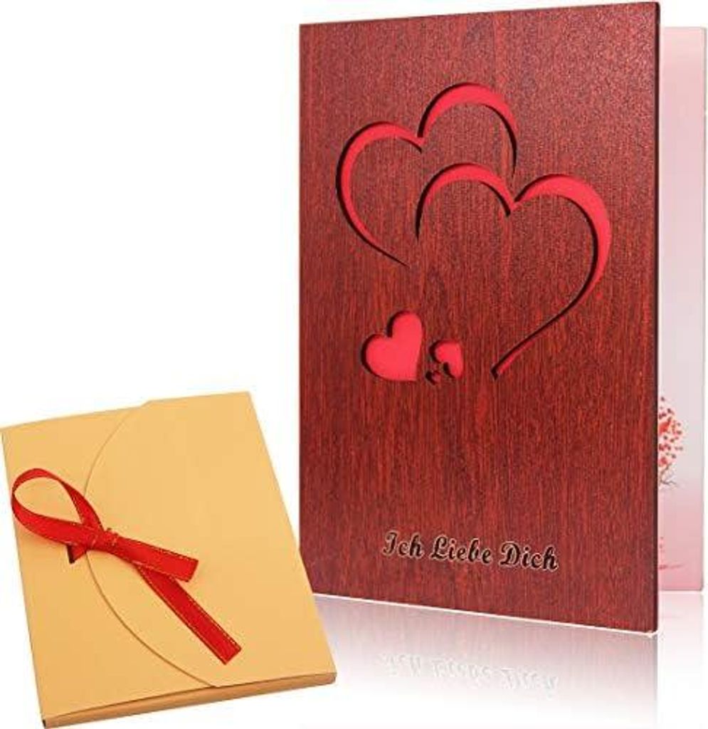 Creawoo Handgemachte Liebes-Grußkarte Aus Walnuss-Holz mit Einzigartigem Geschenk-Karton Die Beste Geschenkidee-Karte für Geburtstag Valentinstag...
