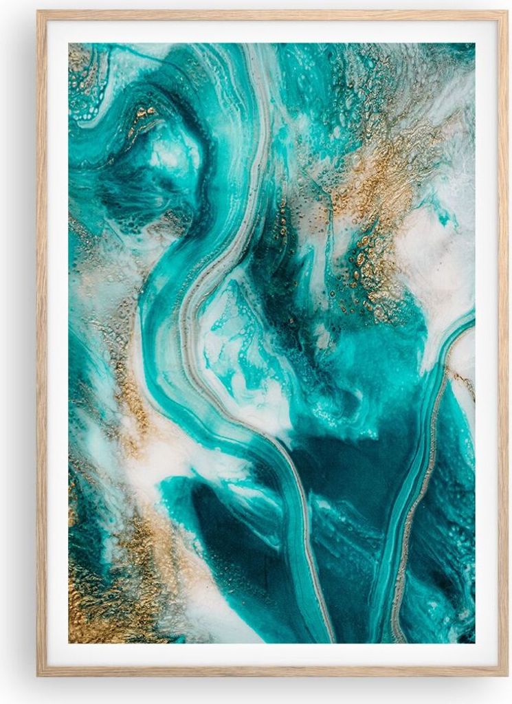 Gerahmtes Poster - Rahmen in heller Eiche - Wasser Meer Ozean - 70x100 cm - Wand Bild - Wanddeko - Wandbilder - Kunstposter - Wandposter - Bilderra...