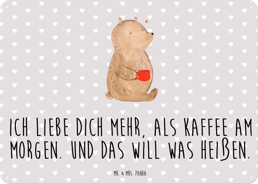 Mr. & Mrs. Panda tafel Bär Morgenkaffee DIN A5 - Grau Pastell - Geschenk, Valentinstag, Wandbild, Mitbringsel, Jahrestag, für Frauen, Metallbild,...