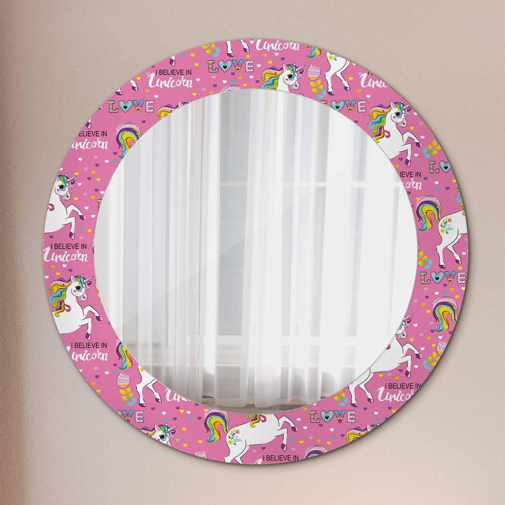 Wohnzimmer Spiegel - Mirror zum Wandspiegel Schlafzimmer – Schminkspiegel - Magie Einhorn - Rund: Ø60 cm