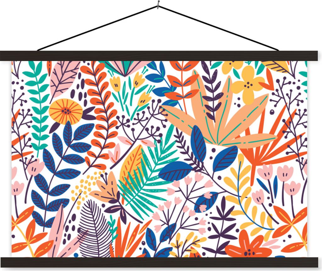 MuchoWow Textilposter Sommer - Pflanzen - Blätter - Muster 120x80 cm mit schwarzem Rahmen - Wanddeko