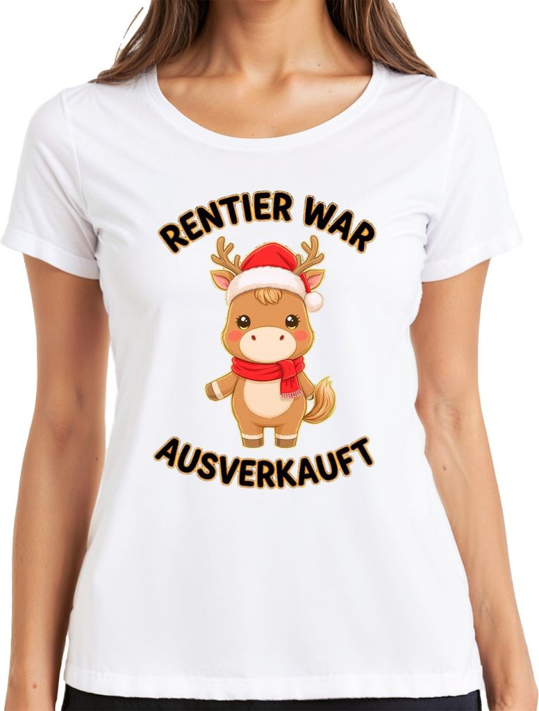 Rentier war t Weihnachten süß Geschenk Kinder lustig Damen T-Shirt, Weiß, M
