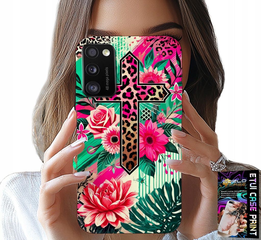 Etui Für Samsung Galaxy A41 - Kreuz, Rose Christentum Jesus Rückseite