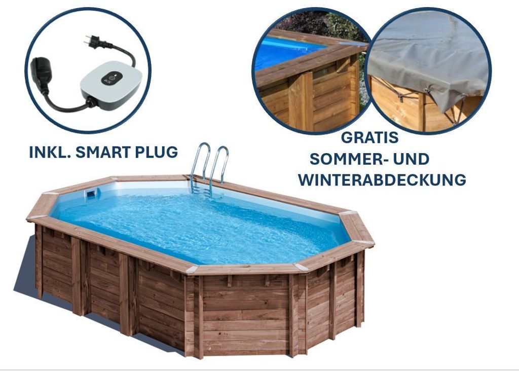 GRE Holzbecken oval Modell Macadamia 632 x 335 x 130 cm, Produktbild 