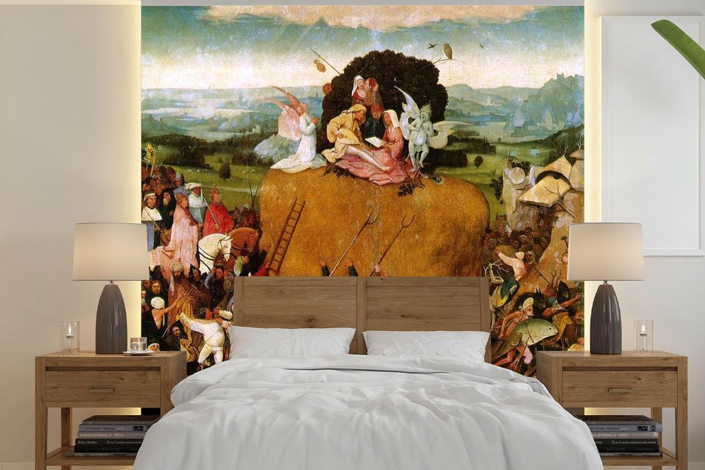 MuchoWow Fototapete für Wohnzimmer oder Schlafzimmer Wandtapete Vinyl Motivtapete Heuwaage Mitteltafel des Triptychons - Gemälde von Hieronymus...