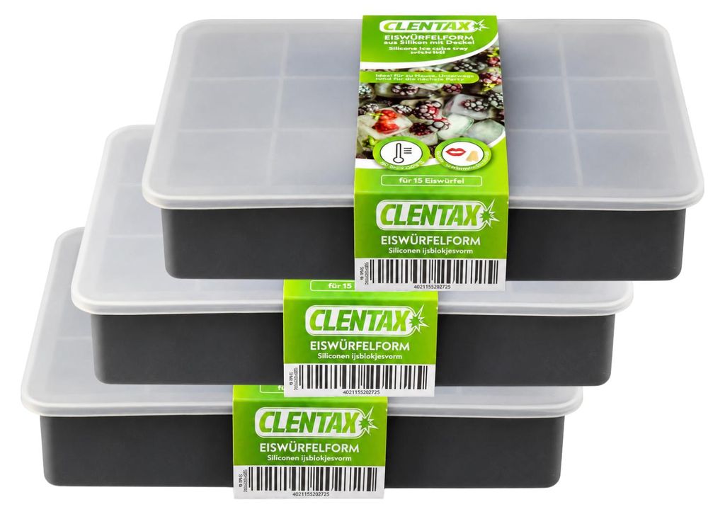 CLENTAX Eiswürfelform Silikon mit Deckel 3er Pack - Produktbild 
