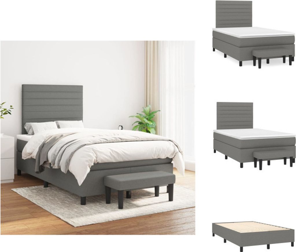 vidaXL Boxspringbett mit Matratze Dunkelgrau 120x200 cm Stoff - Betten & Bettgestelle