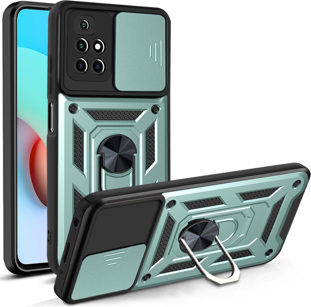 Redmi 10 Hülle mit 360° Drehbarer Magnetische Ring Ständer Halter Dia Kameraschutz TPU Bumper Silikon Schutzhülle für Xiaomi Redmi 10 Grün