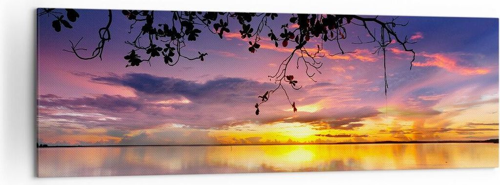 Bild auf Leinwand - Leinwandbild - Boot Sonnenuntergang See Himmel - 160x50cm - Wand Bild - Wanddeko - Leinwanddruck - Bilder - Kunstdruck - Leinwa...