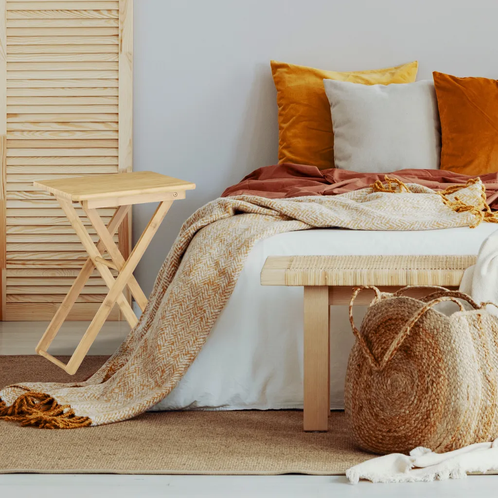 Tavolino Relaxdays Pieghevole in Bambù: Salvaspazio Multiuso Legno