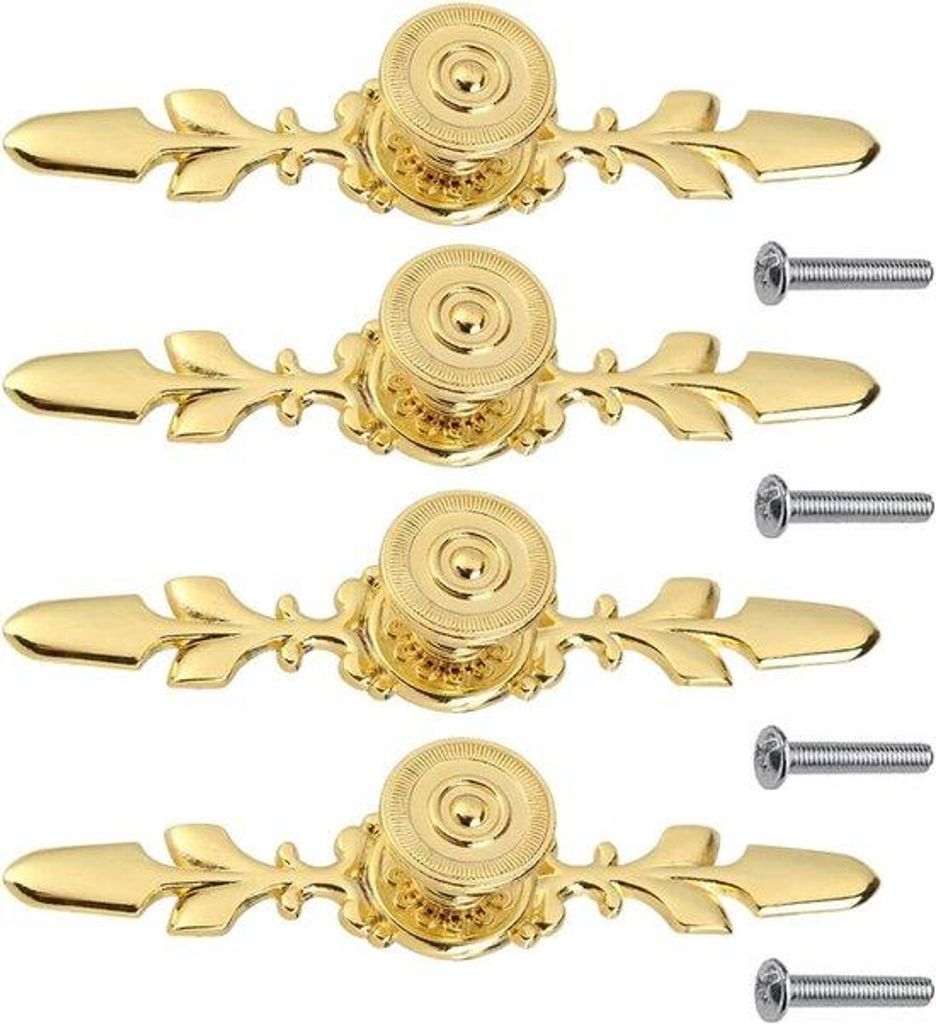 Vierstückiges Set aus Zinklegierungen, goldfarben, für Türen, Möbel, Schränke, Fächer, Tafeln, inklusive Schrauben.