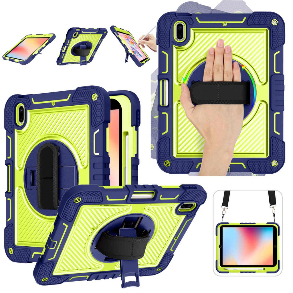 Für Apple iPad 11. Gen A16 2025 / 10.9 2022 360 Grad Blau / Grün Schock Tablet Tasche Hülle Etuis