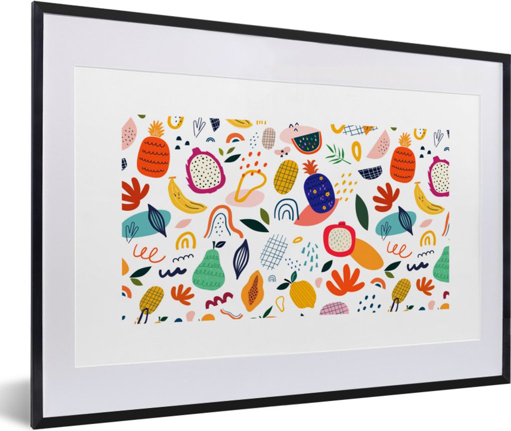 MuchoWow Gerahmtes Poster Obst - Weiß - Pastell - Pflanzen - Wassermelone 60x40 cm - Poster mit Schwarzem Bilderrahmen Wandposter Rahmen Foto Bi...