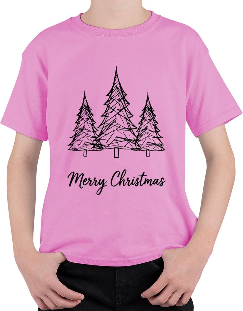 Merry Christmas Weihnachtsbaum Skizze Tannenbaum Handgezeichnet Uni Kinder T-Shirt, Pink, 104