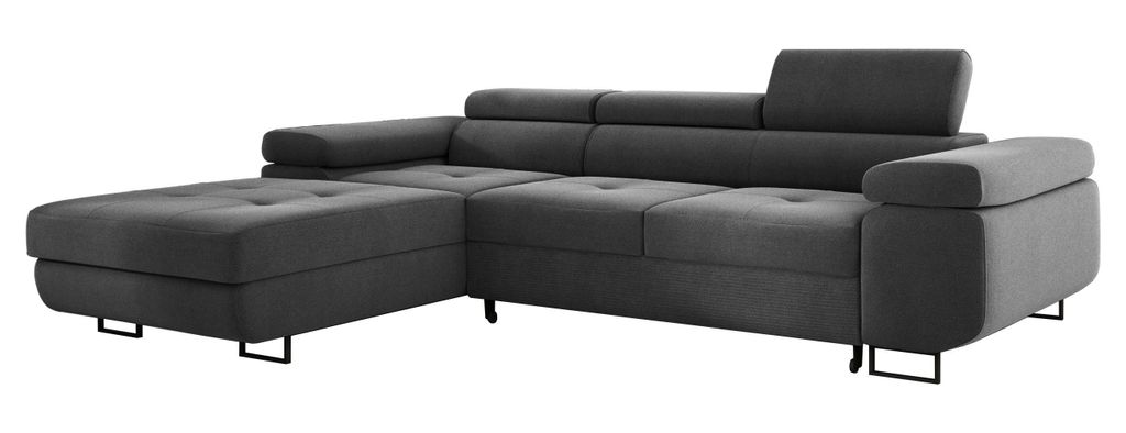 Ecksofa mit Schlaffunktion und Bettkasten ADRIANO Eckcouch Sofa L-Form Wohnlandschaft Couchgarnitur Polsterecke Bettsofa - Links Grau EL23