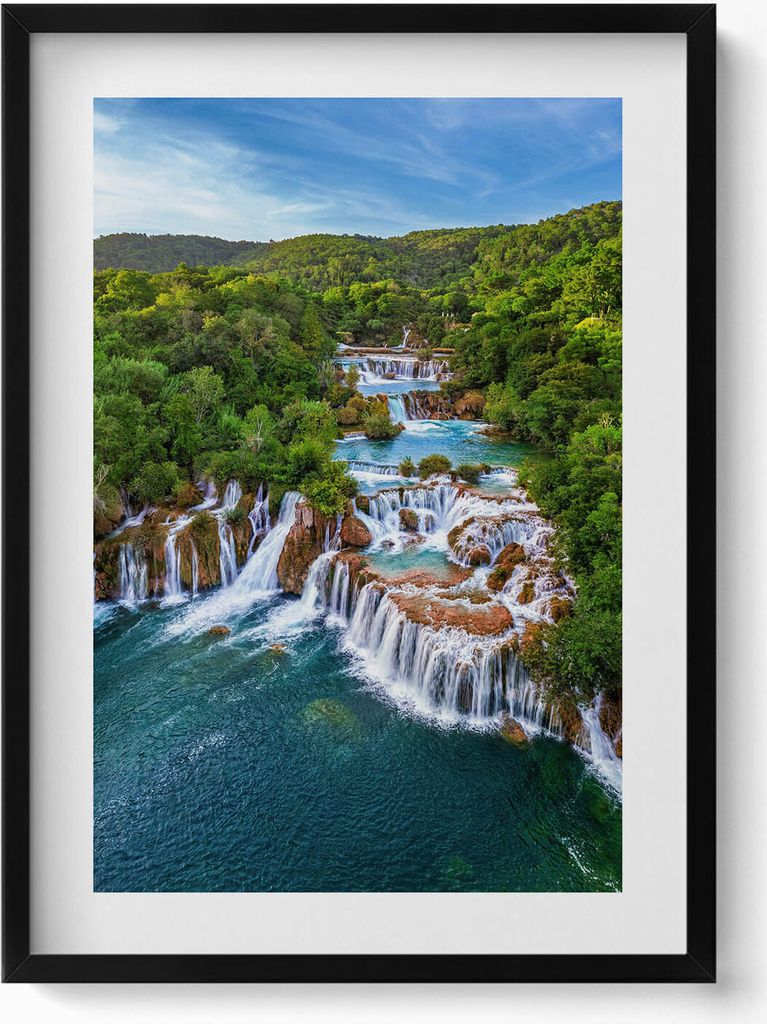 Wasserfälle und Fluss Krka Kroatien– Wandbild mit Rahmen – Gerahmtes Bild – Wanddekoration – 50x70 cm – Schwarz Rahmen