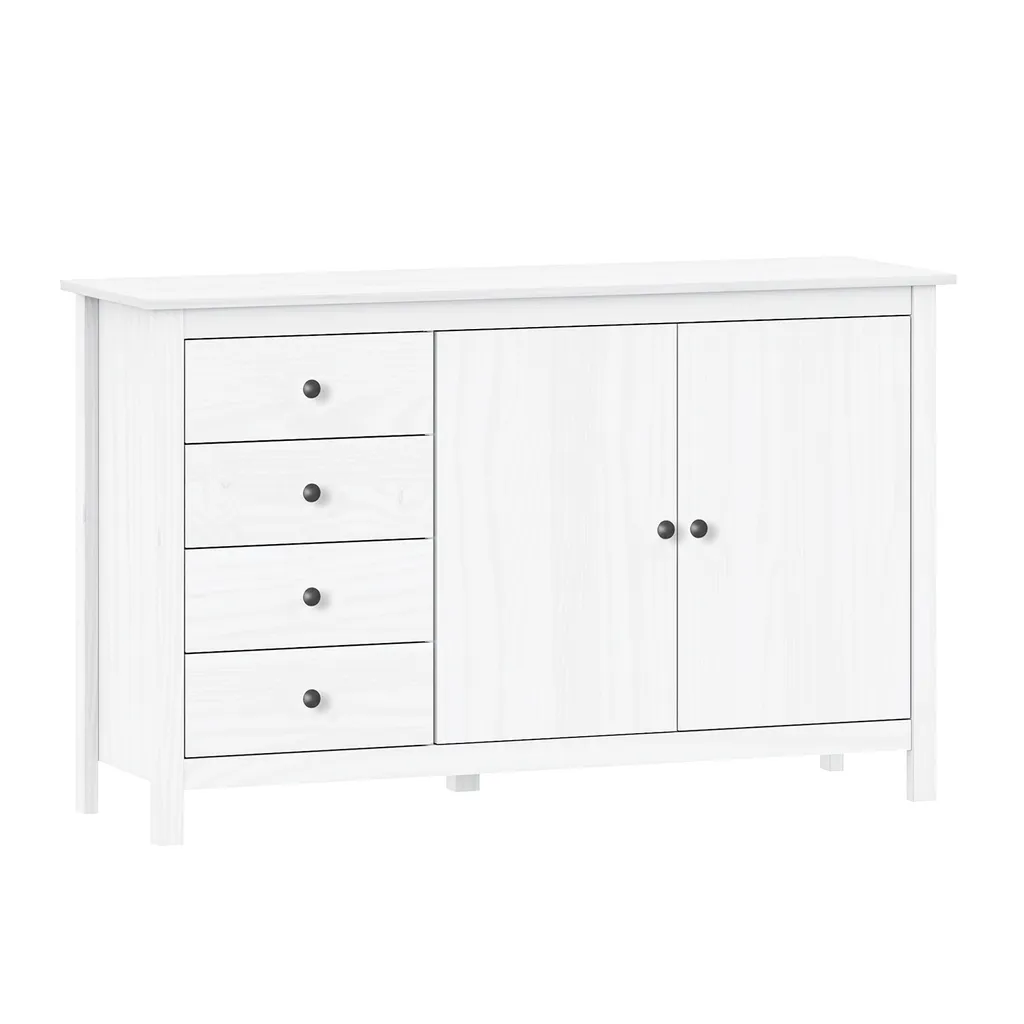Commode blanche TORINO : solution de rangement 2 portes et 4 tiroirs inox