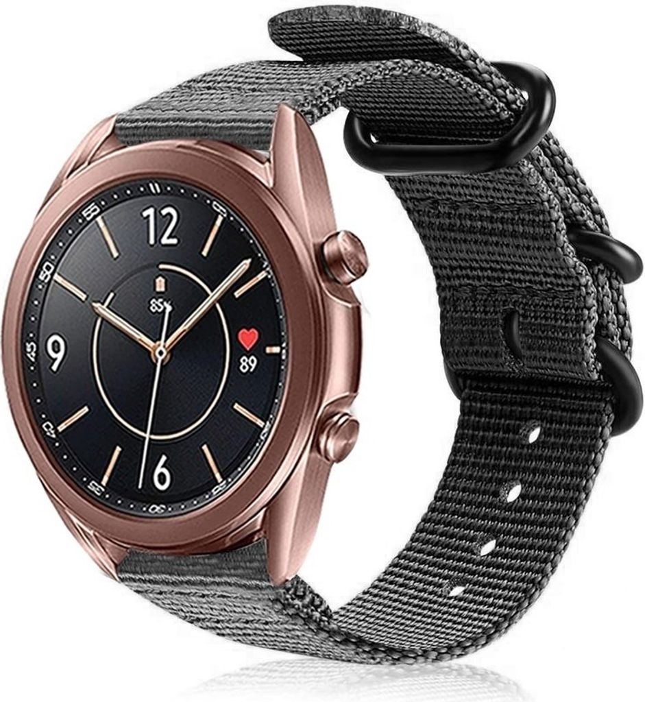 Strap-it Samsung Galaxy Watch 3 41mm Nylon schnallenband (Schwarz)