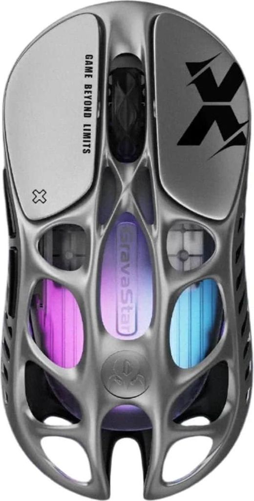 GravaStar Mercury X 49 g Kabellose Gaming Maus, 32.000 DPI PAW 3950 Sensor, 1000 Hz Polling-Rate, Silber