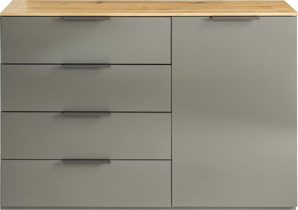 Kommode GALAVERNA, 4 Schubkästen, 1 Tür, 1 Fachboden, Artisan Eiche Holznachbildung, Titanium Grau Hochglanz