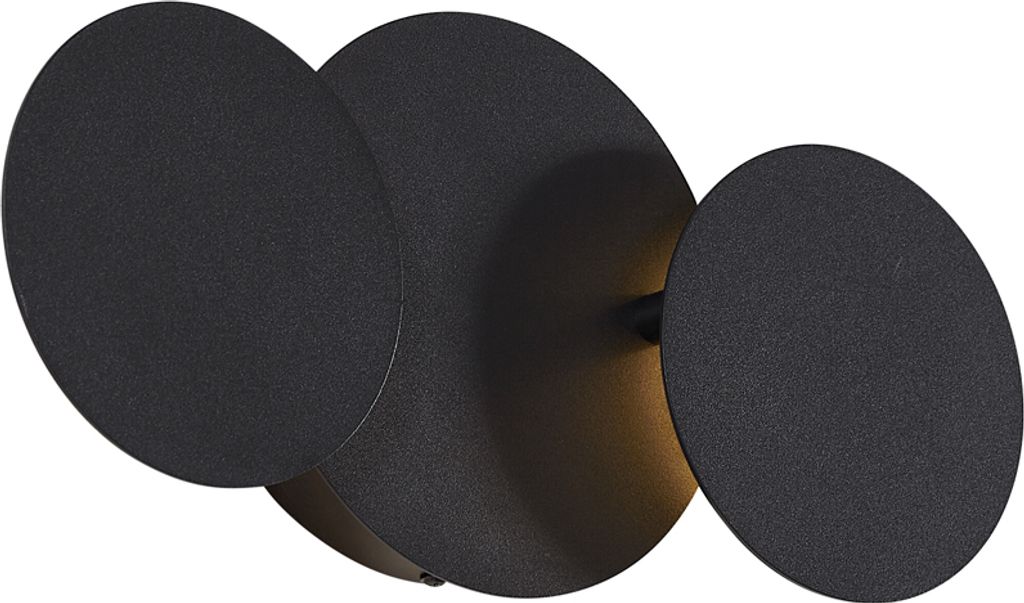Qazqa led Modern Wandleuchte, Wandlampe - Sunrise - Schwarz, Rund, inkl. 12W integrierter LED, 2700K, warmweiß, dimmbar, 3-flammig, 5cm, Ideal als...