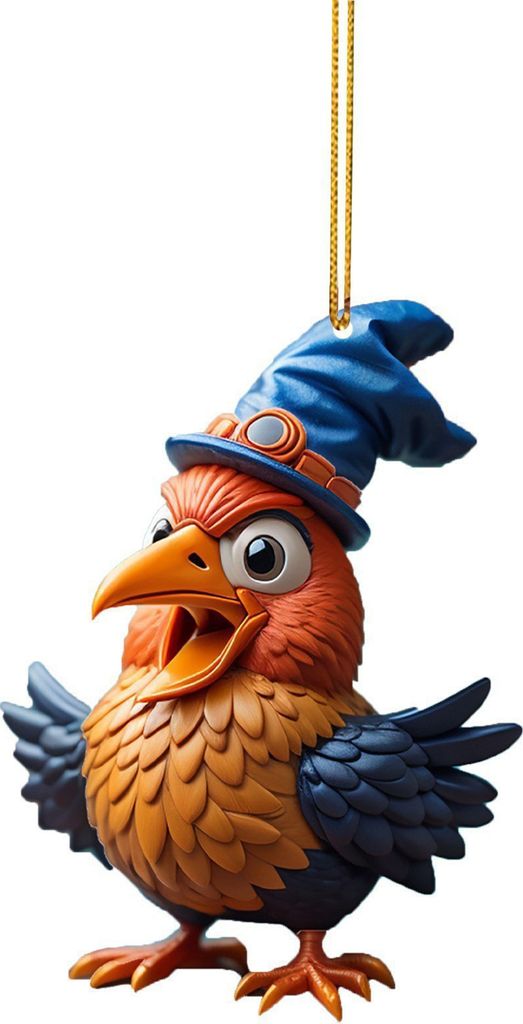 Truthahn-Anhänger, 2D, flaches Acryl-Küken, Hängeornament, süßer Cartoon-Hut, Hühner-Anhänger für Zuhause, Baumdekoration, Auto-Aufhängung, 9